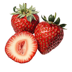 Strawberries on white background, PNG