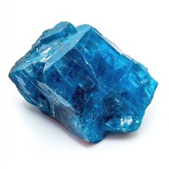 Fototapeta premium Bright neon blue polished apatite gemstone isolated on white