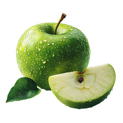 Fresh Green Apple with Water Droplets – Transparent PNG Background