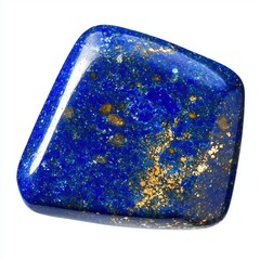 Deep blue polished lapis lazuli gemstone with golden specks isolated on white