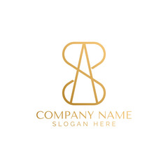 Elegant SA monogram logo in a circle. Intertwined letters, minimalist, line art design. Versatile vector for luxury, fashion, or branding. Gold color.