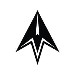 Stylized Geometric Arrow Icon for Navigation with Bold, Sharp Lines and Minimalist Design