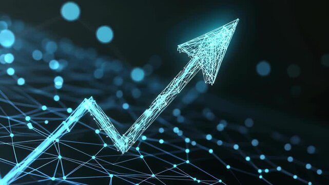 Futuristic Digital Arrow Indicating Growth Across a Network of Blue Neural Connections and Data Points