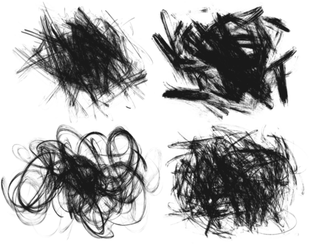 Set of chaotic black scribbles, isolated on transparent cutout background