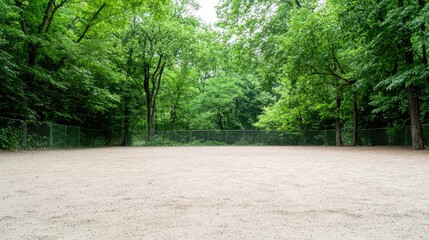 Empty dog park in lush green forest