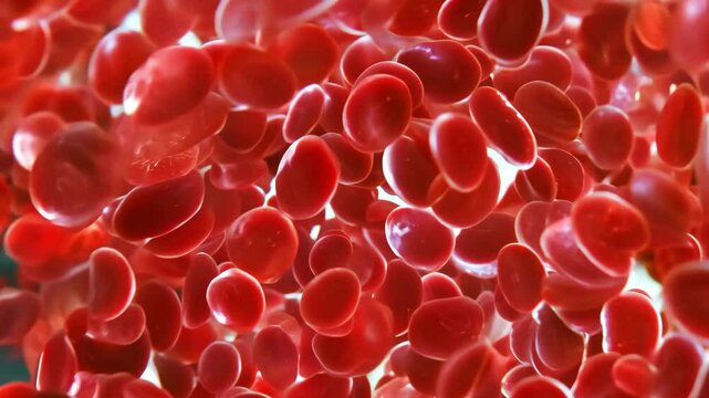 A highly detailed 3D-rendered visualization of red blood cells inside a blood vessel, representing advanced medical science, circulation, and biotechnology research.  
