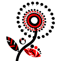 Abstract plant art in red, black colors on a white background. Bright cover or creative background.