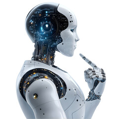 Naklejka premium Futuristic Robot Thinking Artificial Intelligence Cyborg Technology Concept