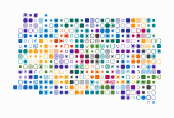 South Dakota, shape of the state built of colored cells. Digital style map of South Dakota on a white background. Large size rounded square blocks. Modern vector illustration.
