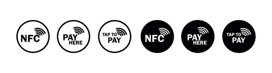 Wireless Payment Icon Set. Contactless Wireless Symbol Set, Wireless Pay Png and Vector Illustration On Transparent Background