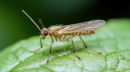 Fototapeta premium Tiny insect on leaf, garden background, nature macro