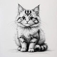 Cute cat pencil drawing, animal sketch, illustration, kitten drawing, generative ai art, black and white image