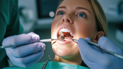 Dental examination process dental office medical procedure clinical environment close-up view oral health awareness