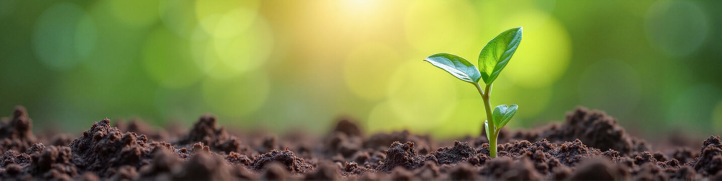 LinkedIn background with a sprouting green plant emerging from rich soil against a soft blurred natural background, symbolizing sustainable business growth and fresh opportunities.