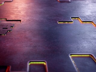 Glowing Circuit Board Abstract Texture Dark Purple Red Ambient Light. AI Generated