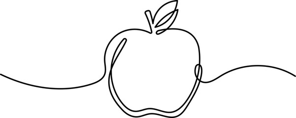 Apple drawing with one line with editable stroke on an isolated white background. Vector illustration