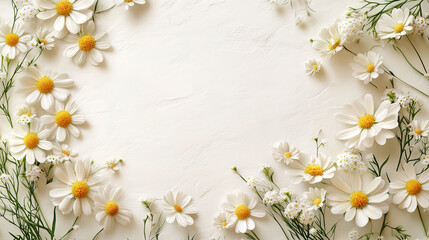 Fototapeta premium chamomile flowers frame wedding card On White Background