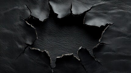 Abstract Black Leather Texture: Ripped and Torn Surface