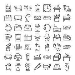 Fototapeta premium Office Supplies, Equipment, and Furniture Icon Set Collection