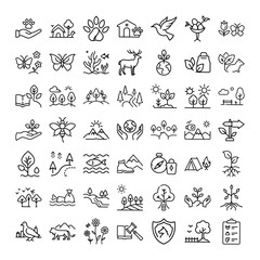 Nature Conservation Icons Environment, Animals, Plants, Ecology Symbols