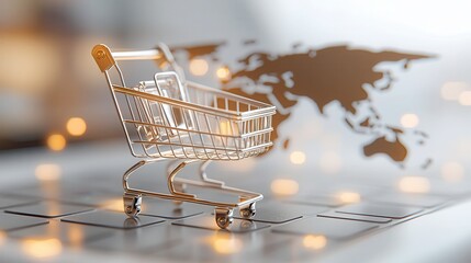 ic world map featuring glowing digital shopping carts on a clean white background, symbolizing global ecommerce growth