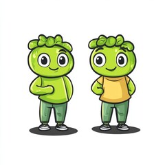 Obraz premium Flat 2D cute humanoid adult brocoli mascot character with cute pepe face