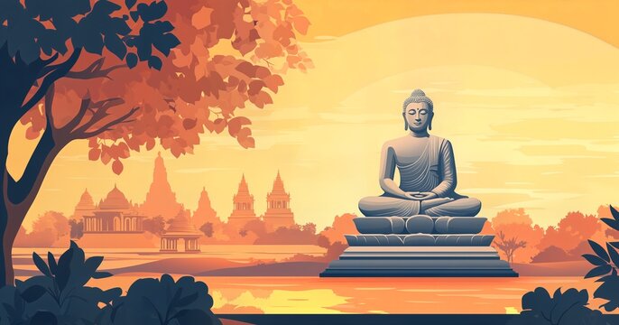 Bihar day poster illustration with buddha statue.