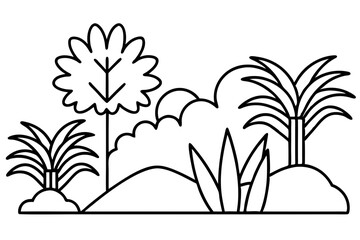 "Rainforest Abstract Line Art with Plants - Vector Illustration"

