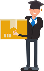Obraz premium Graduated Student Character Holding Box 