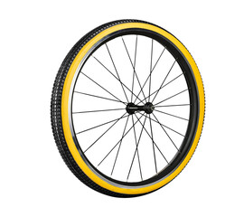 Fototapeta premium bicycle tire and wheel color yellow rim isolated on white background.