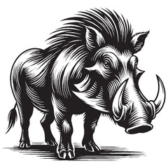 warthog vector black and white on a white background