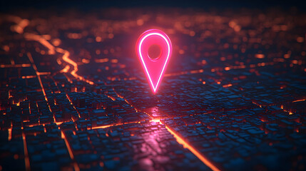 Neon Cityscape Location Pointer 3D Illustration