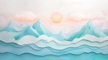 Ethereal Paper Skyline with Mountains