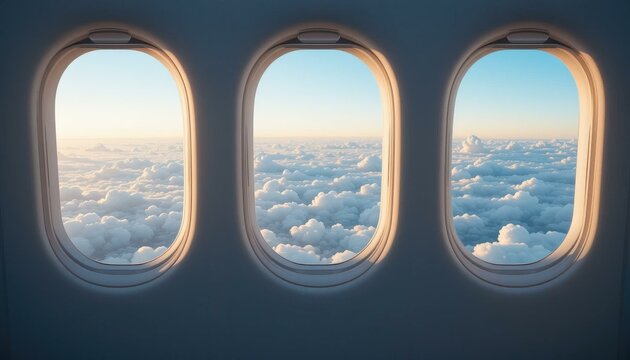 Modern Airplane Window View Sunrise Clouds - Serene Travel Adventure Photography Marketing Vacation Planning