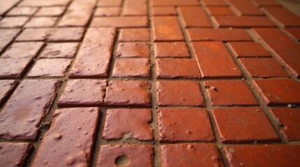 A Detailed Close-Up Perspective of a Brick Pavement, Revealing the Textured Surface and Subtle Variations in Color and Tone of Each Individual Brick