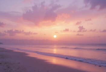 Obraz premium Serene Tropical Sunset Ocean Soft Focus - Dreamy Pink Purple Sky Travel Vacation Marketing