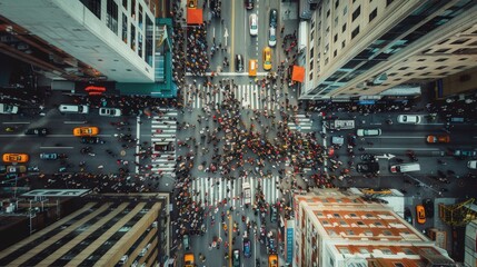 City Crowd Shot From Drone Aerial View