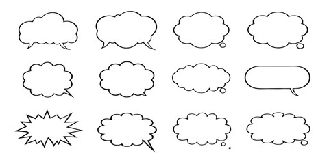 Fototapeta premium Hand-Drawn Grunge Speech Bubbles: Charcoal Chalk Doodle Vector Set