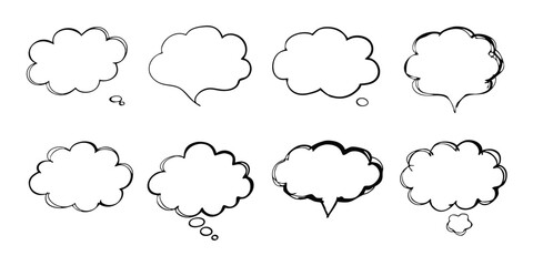 Hand-Drawn Grunge Speech Bubbles: Charcoal Chalk Doodle Vector Set

