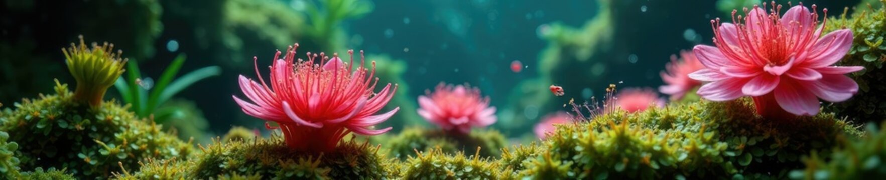 Microscopic Vorticella campanula with Hydrodictyon reticulatum Aquatic plants, freshwater, algae, water