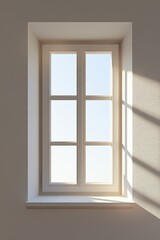 Fototapeta premium A white-framed window is set against a clean, white wall, creating a minimalist and bright aesthetic in the interior space.