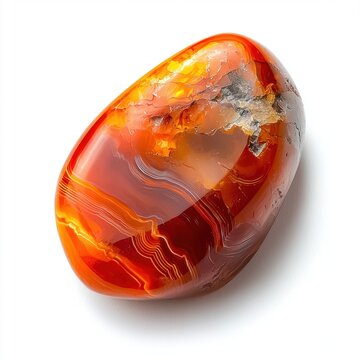 Striking red and orange polished fire agate gemstone isolated on white