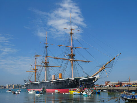 HMS Warrior 1860 a 40 gun steam powered armoured frigate in Portsmouth Harbour Hampshire England