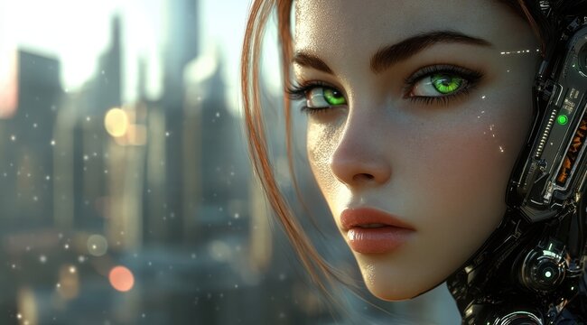 Cyberpunk Girl with Green Eyes