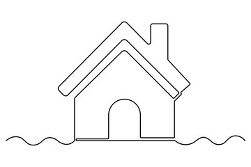 Continuous one line drawing House concept art illustration of white background
