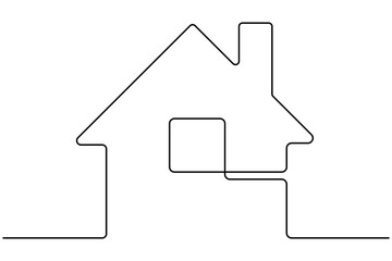 Continuous one line drawing House concept art illustration of white background
