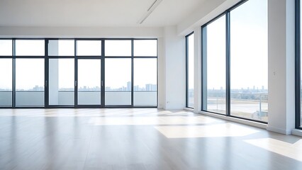 Fototapeta premium Spacious Room with Floor-to-Ceiling Windows and City View