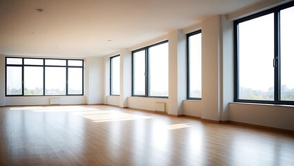 Obraz premium Spacious Empty Room with Large Windows and Hardwood Floor