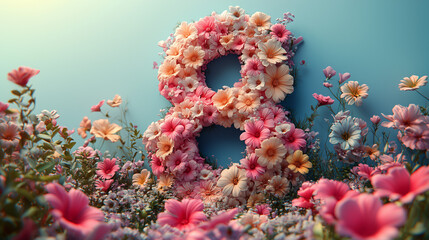 The number '8' made of spring flowers