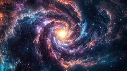 A cosmic vortex inside a nebula warps time, creating an endless spiral of glowing energy